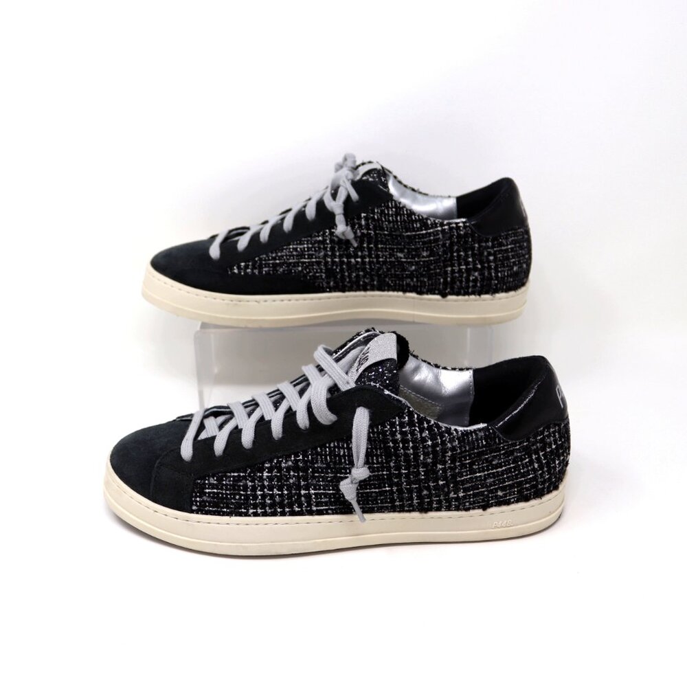 P448 Size 41 John Shaka Sneakers Black White Tweed & Suede - Picture 5 of 15